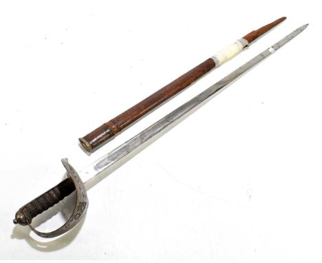 A George V officer's dress sword with remains of leather scabbard, overall length 98cm.