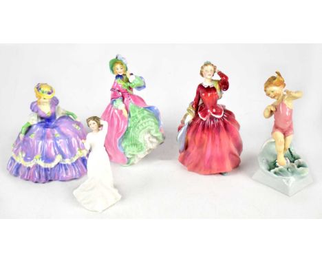 ROYAL DOULTON; four figures comprising HN1390 'Doreen', 'Spring Morning', HN3393 'With Love', HN2065 'Blithe Morning, also a 