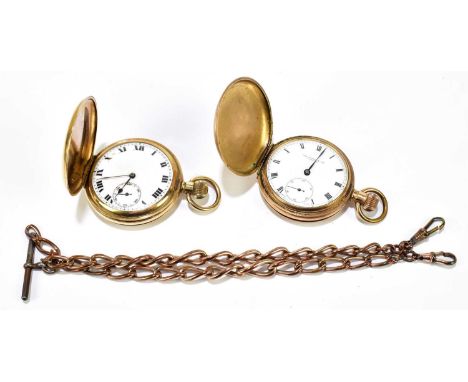 THOMAS RUSSELL &amp; SON LIVERPOOL; a crown wind gold plated full hunter pocket watch, the enamel dial set with subsidiary se