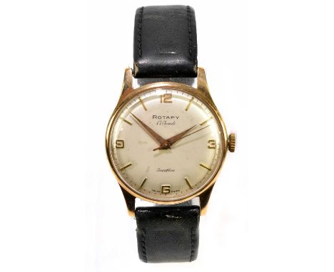 ROTARY; a gentleman's 9ct gold wristwatch, the circular dial with Arabic numerals and baton numerals with seventeen joule mov
