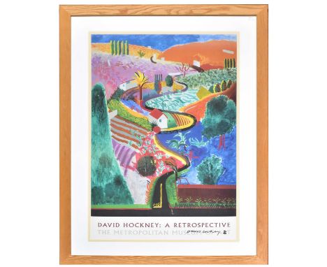 X DAVID HOCKNEY; a signed limited edition coloured poster, 'Nichols Canyon', a retrospective at the Metropolitan Museum of Ar