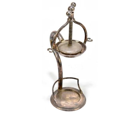 An Edwardian novelty silver plate lemon squeezer, height 28cm.General light tarnishing throughout with light patina to the su