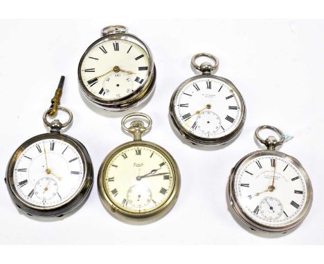 Two hallmarked silver key wind open faced pocket watches, one example signed J.G.Graves, Sheffield, the enamel dial set with 