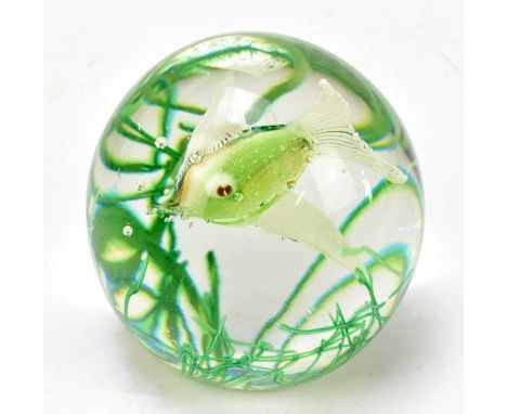 A large Murano glass paperweight modelled with a fish among seaweed, height 11cm.Surface with a couple of very slight scratch