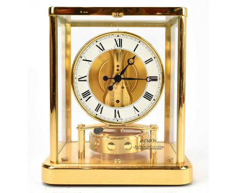 JAEGER LECOULTRE; a gilt brass Atmos clock, with Roman numeral chapter ring and numbered 540 to the front, the top of the clo