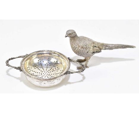 WILLIAM COMYNS &amp; SONS LTD; a Elizabeth II hallmarked silver model of a pheasant, Sheffield 1989, together with a hallmark