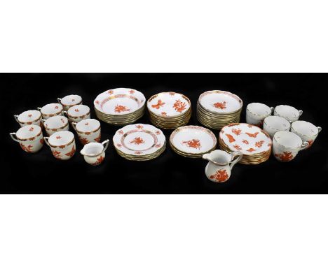 HEREND; a collection of hand painted porcelain teaware to include various cups, saucers, side plates and bowls, also two mini