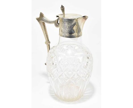 A Victorian hallmarked silver mounted cut glass claret jug, the silver mount with chased floral decoration, Birmingham 1899, 