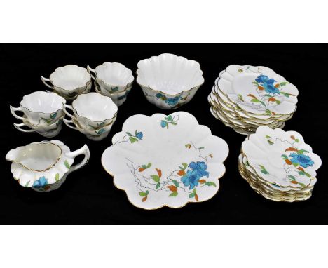 FOLEY CHINA; a quantity of floral decorated teaware comprising eight cups and saucers, eleven plates, sandwich plate, milk ju