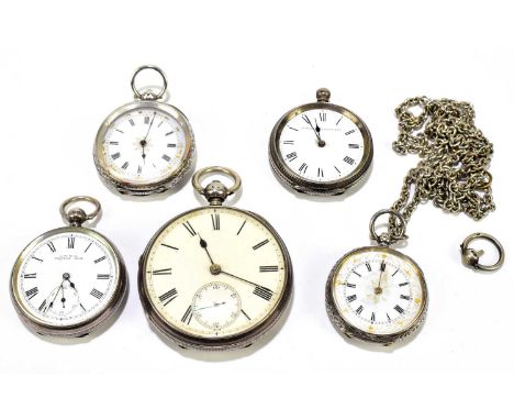A hallmarked silver key wind open face pocket watch, the enamel dial set with Roman numerals and subsidiary seconds, diameter