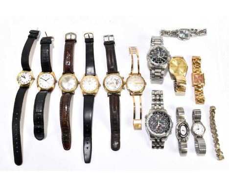 A collection of thirteen modern watches including a Citizen Eco-drive, a Rotary, etc.