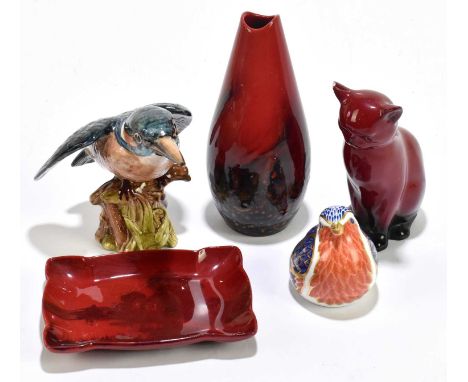 BESWICK; a model of a kingfisher, height 12cm, together with a Royal Crown Derby animal paperweight modelled as a robin, and 