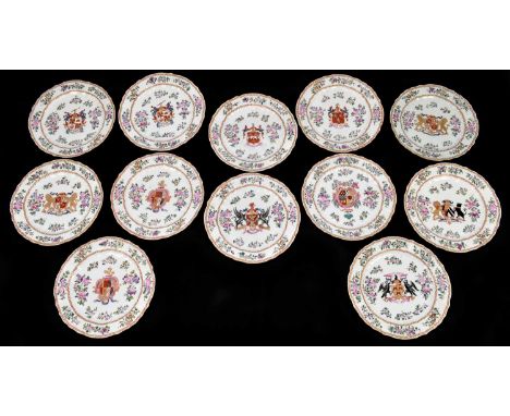 SAMSON; twelve Chinese 18th century style hand painted armorial plates, diameter 19.5cm (12).Minor wear to the gilding and de