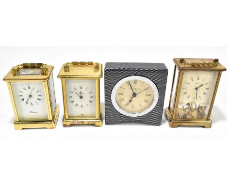 WORCESTER; a brass cased carriage clock, the enamel dial set with Arabic and Roman numerals, height including swing handle 15