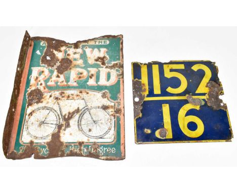 An original advertising double sided enamel sign, 'Agency for the new Rapid, the cycle of high degree', 40 x 30cm, together w