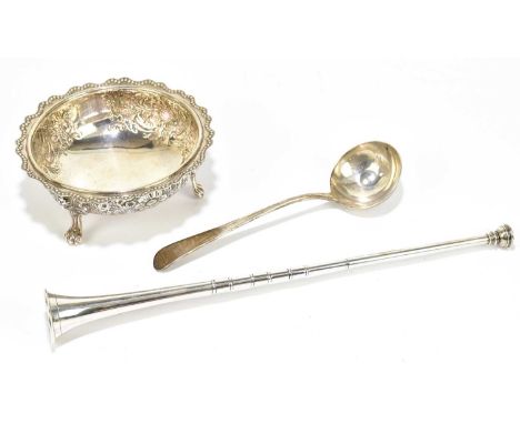 WILLIAM HUTTON &amp; SONS; a Victorian hallmarked silver bowl with cast scalloped rim and embossed floral decoration on three