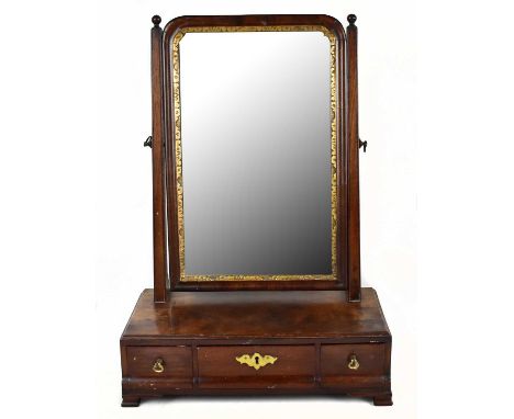 A 19th century mahogany three drawer dressing table mirror on bracket feet, height 58cm, width 40cm, depth 20cm.