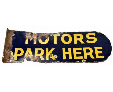 An original advertising double sided enamel sign 'Motors Park Here', width 52cm.