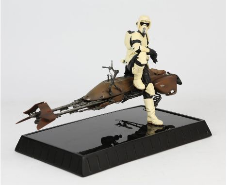 A Gentle Giant Ltd painted composite scale model of a Star Wars scout trooper and speeder bike, boxed.Condition Report:  One 