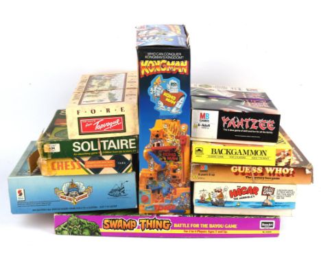 Ten board games to include Swamp Thing by Rose Art. Fore The Golf Game. Kongman by Tomy. Yantzee by MB Games. Man The Lifeboa