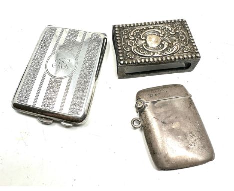 3 silver items includes vesta case match box and cigarette case 52g 