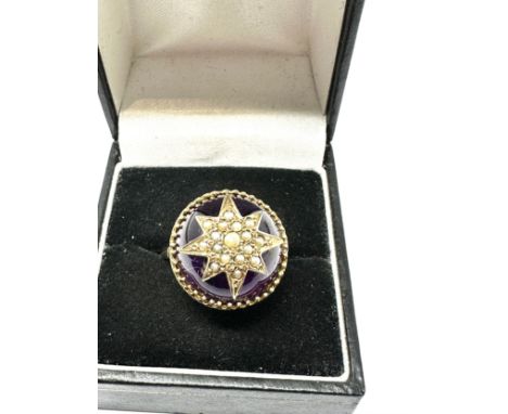 9ct gold vintage amethyst &amp; seed pearl set star statement ring (7.6g) 