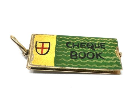 Vintage 9ct gold opening cheque book charm weight 2.7g 