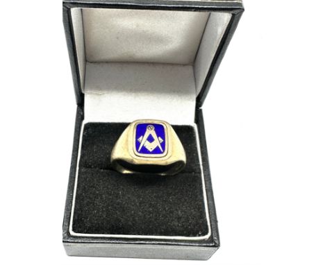 9ct Gold Blue Enamel Masonic Ring (6g) 