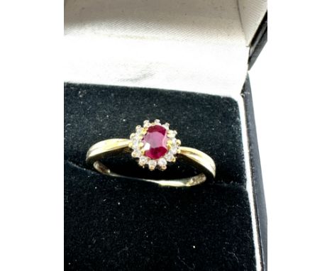 9ct gold diamond &amp; ruby halo ring (1.9g) 