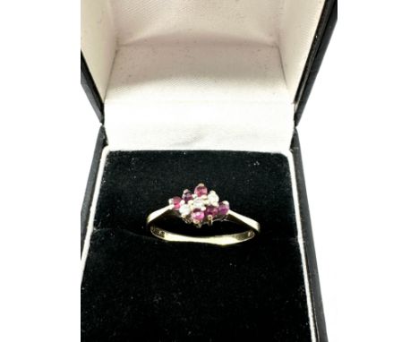 9ct gold ruby &amp; clear stone ring (1.6g) 