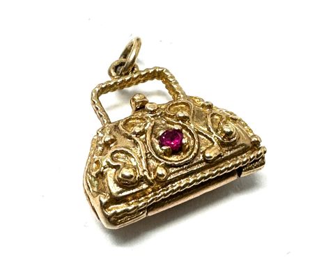 Rare Vintage opening 9ct gold ruby &amp; sapphire set handbag charm weight 3g 