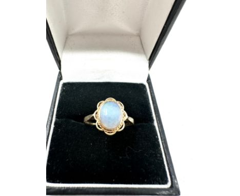 9ct gold opal solitaire ring with twirsted rope &amp; openwork frame (1.5g) 