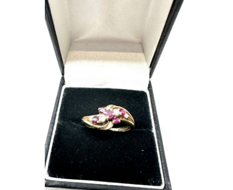 9ct gold diamond &amp; ruby ring weight 2.9 