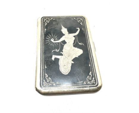 Asian niello silver cigarette case xrt tested as silver weight 140g 