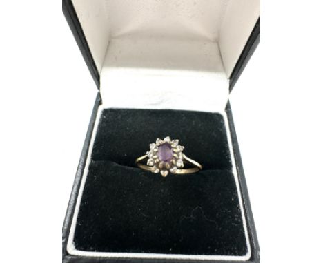 9ct gold amethyst &amp; clear stone halo ring (0.9g) 