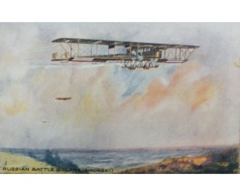 Aviation postcards of aircraft including Supermarine Sptifire Mark I, the de Havilland Sea Venom, the Hindenberg, the Bristol