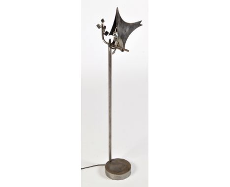 A post war design brushed steel lamp, with barb style shade, 106cms high.PROVENANCEKenneth Rowntree Studio Sale, 8th Septembe