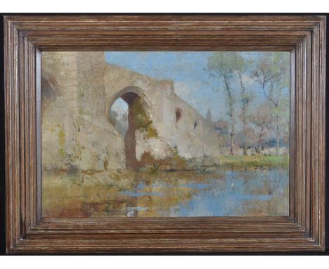 James Paterson RFA. RWS, PRSW 'Old Bridge of Stirling',signed; signed and inscribed verso, the Fine Art Society Gallery Label