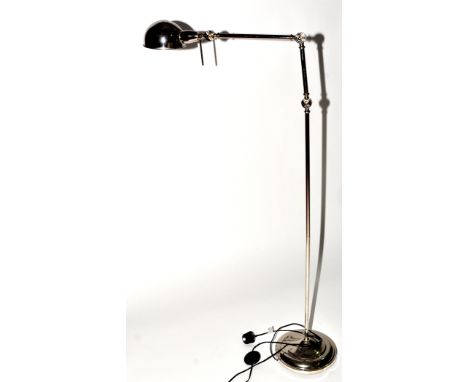 A modern chromed metal adjustable anglepoise lamp standard, maximum height 180cms.