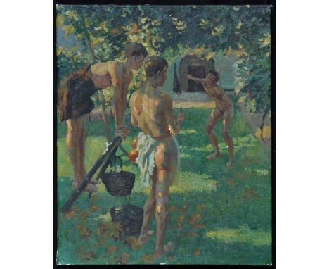 A Follower of Henry Scott TukeBoys playing in an orchard,oil on canvas,61 x 50.5cms; 24 x 20in.DROIT DE SUITEArtist's Resale 