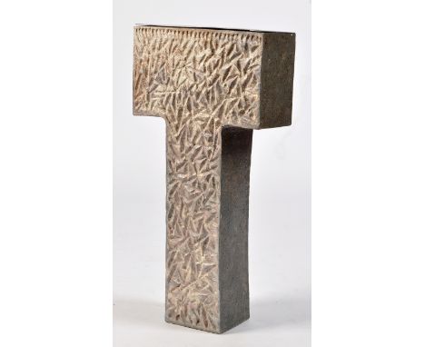 Brampton Pottery: a stoneware 'T' form planter, with metal liner, impressed mark to side, 84cms high.