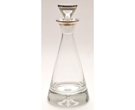 Broadway & Co: a millennium Krosno pyramid glass decanter with silver mounts, Birmingham.