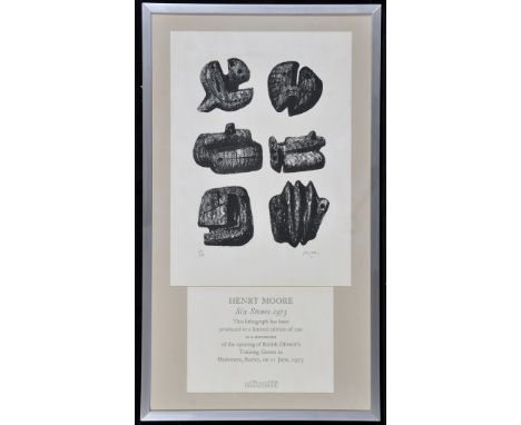 Henry Moore"Six Stones - 1973",signed in pencil,lithograph published as a memento of The Opening of British Olivetti's Traini