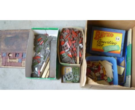 Bayko Building Set Boxes, 1 and 1X with contents (not complete sets), a quantity of Wenebrik tin plate building set parts wit