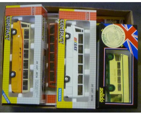 Seven Joal Compact bus models, three Solido models and two Budgie 236 Route Master buses, all boxed, E-M (12) (Est. plus 18% 