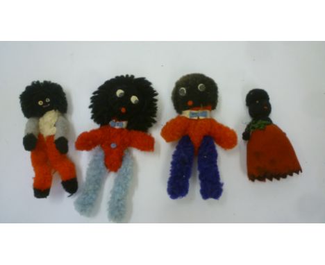 A felt Golly pen wipe, 4" high, and three pipe cleaner Golly dolls, 4 3/4" - 5 1/2" high (4) (Est. plus 18% premium inc. VAT)