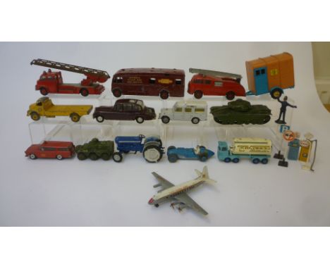 Eleven Dinky models, two Britains, one Budgie model (14) and various accessories, no boxes, P (Est. plus 18% premium inc. VAT