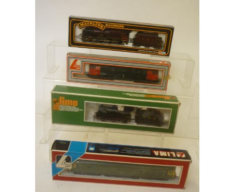 Three Lima locomotives, 20 5140 Diesel, L.M.S. 0-6-0 locomotive and tender 208109 Diesel, and Mainline L.M.S. Royal Set and t