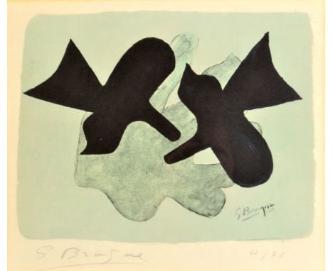 GEORGES BRAQUE
Oiseaux 
Lithograph
Signed and numbered 62/75
Sight size 40 x 46.5cm
(See illustration)  Condition Report: The