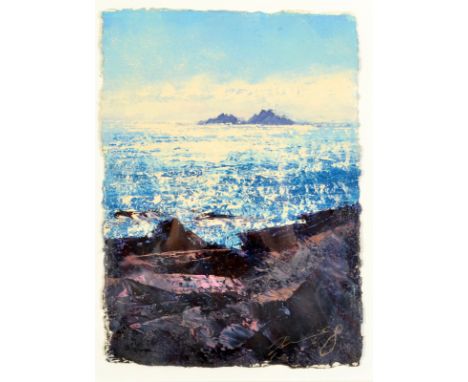 R M ALLEN- WILKINSON 
The Brisons and the Bright Sea
Acrylic
Signed 
30 x 22cm
